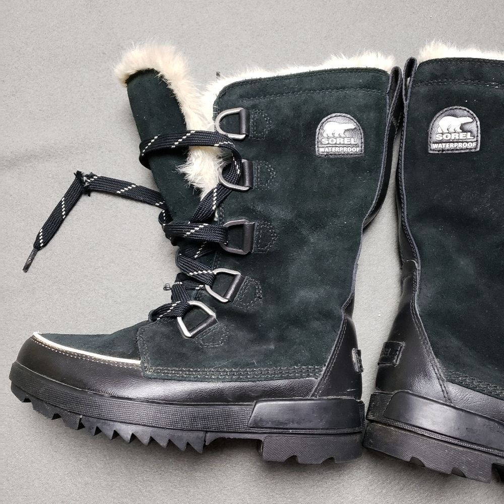 SOREL Tivoli IV Tall Waterproof Boot Suede Mid Calf Lace-Up Snow Boots Black - Picture 5 of 16
